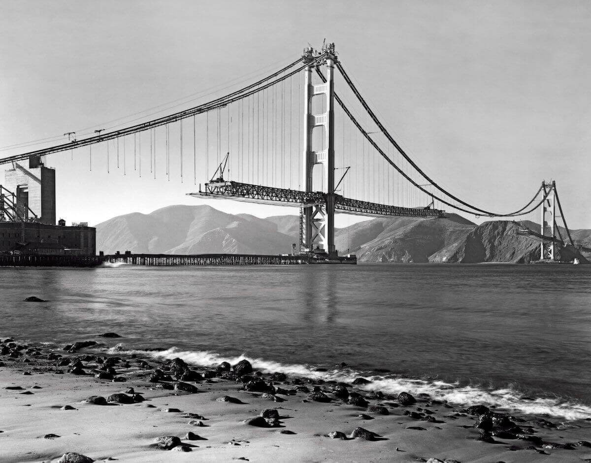 photo of golden gate bridge being built